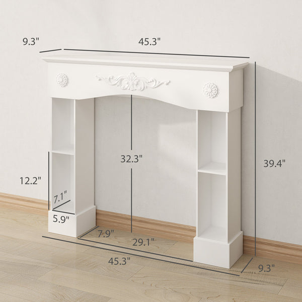 English Elm Freestanding Baroque Mantel Surround White Lacquer Fir Wood with Open Shelf Columns T3971P399777