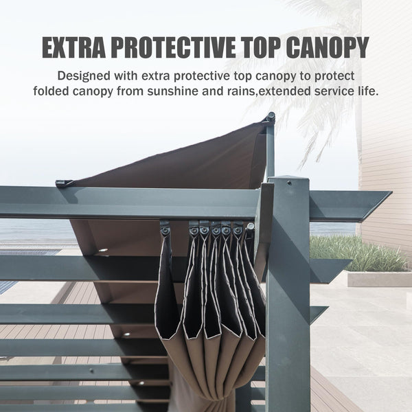 English Elm 11 11 X 20 FT Retractable Pergola with UV & Water-Resistant Dual Canopies, Aluminum Frame, Dark Gray W1859S00080