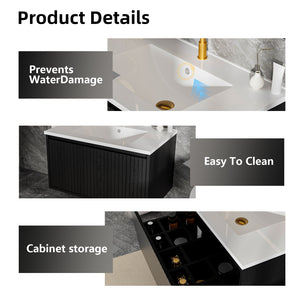 English Elm 30 Inch Bathroom Vanity with Sink — Floor-Standing Stability, Soft-Close Drawers, Ample Storage, Durable Finish Black 35.47 L x 21.85 W x 8.07 H W3520S00007