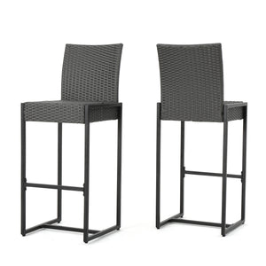 English Elm Christopher Knight Home® - CONWAY Outdoor Wicker Barstool Set of 2 – Powder-Coated Iron Frame, Weather-Resistant Poly Wicker, Stylish Grey 59002.00