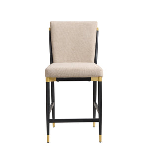 English Elm Modern Armless Counter Stools Set of 2 Upholstered Iron Frame with Gold Accents Black+Brown N771P345828H