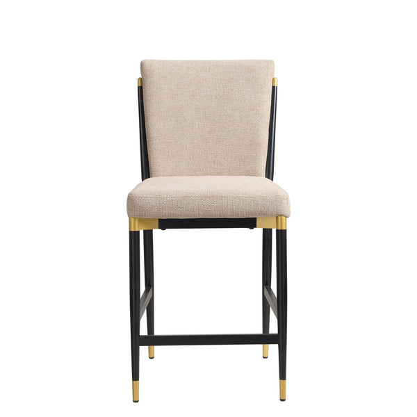 English Elm Modern Armless Counter Stools Set of 2 Upholstered Iron Frame with Gold Accents Black+Brown N771P345828H