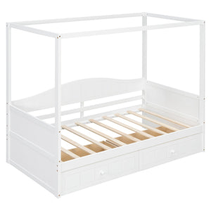 English Elm Twin Canopy Daybed with Pull Out Trundle Pinewood Frame for Kids or Guest Rooms N708P373435K