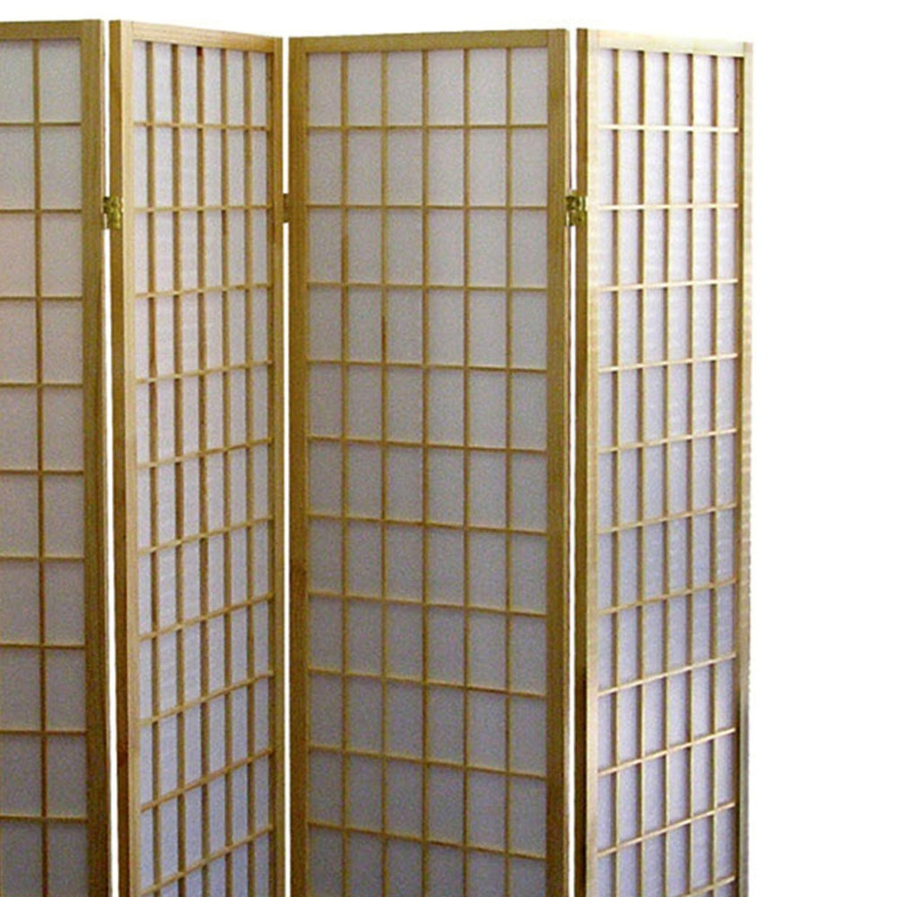 English Elm 70" Tall 4-Panel Screen - Japanese-Inspired Room Divider With Natural Wood Finish For Versatile Spaces B072115959