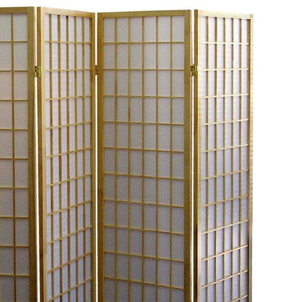 English Elm 70" Tall 4-Panel Screen - Japanese-Inspired Room Divider With Natural Wood Finish For Versatile Spaces B072115959