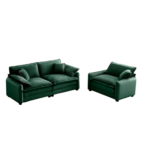 English Elm Modern Two-Piece Sofa Set In Plush Green Corduroy, Perfect For Small Apartments And Cozy Spaces W714S00729
