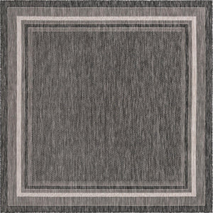 Unique Loom Outdoor Border Soft Border Machine Made Border Rug Black, Ivory 7' 10" x 7' 10"