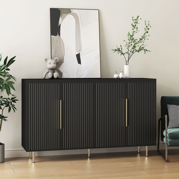 English Elm Black Fluted Buffet Cabinet Modern Sideboard with Adjustable Shelves, Large Storage Credenza for Living Room Decor W1321P171785