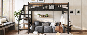English Elm Twin Xl Metal Loft Bed with Stair Storage Shelves Sturdy Steel Frame for Dorms W1580S00377