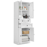 English Elm Tall Bathroom Storage Cabinet, Cabinet With Four Doors and Drawers, Adjustable Shelf, Mdf Board, White