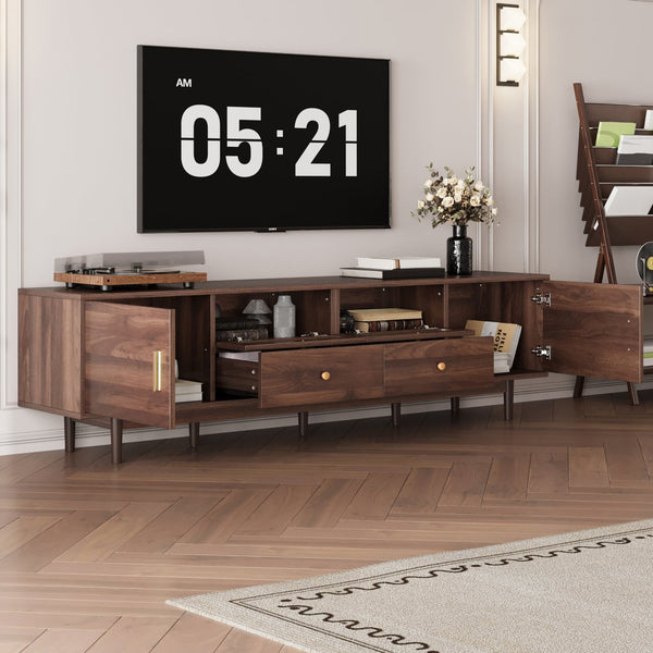 English Elm 76" Modern Chic TV Stand for Up to 85" TVs — Rattan Accents, Solid Wood Legs, Soft-Close Doors & Drawers N710P339467P