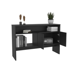 English Elm Bellagio Narrow 48.7" 2-Tier Console Table in Black with Double-Door Cabinet & Open Shelves, Compact Stylish Storage B070P234363