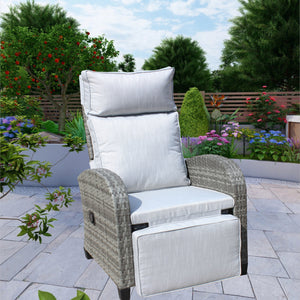 English Elm Outdoor Wicker Recliner Chair with Adjustable Back & Armrests, Grey PE Rattan, Cushioned, Weatherproof W209P292442