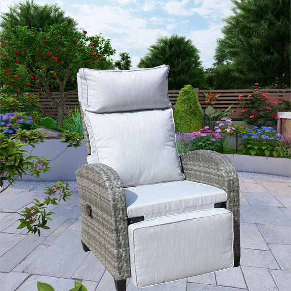 English Elm Outdoor Wicker Recliner Chair with Adjustable Back & Armrests, Grey PE Rattan, Cushioned, Weatherproof W209P292442