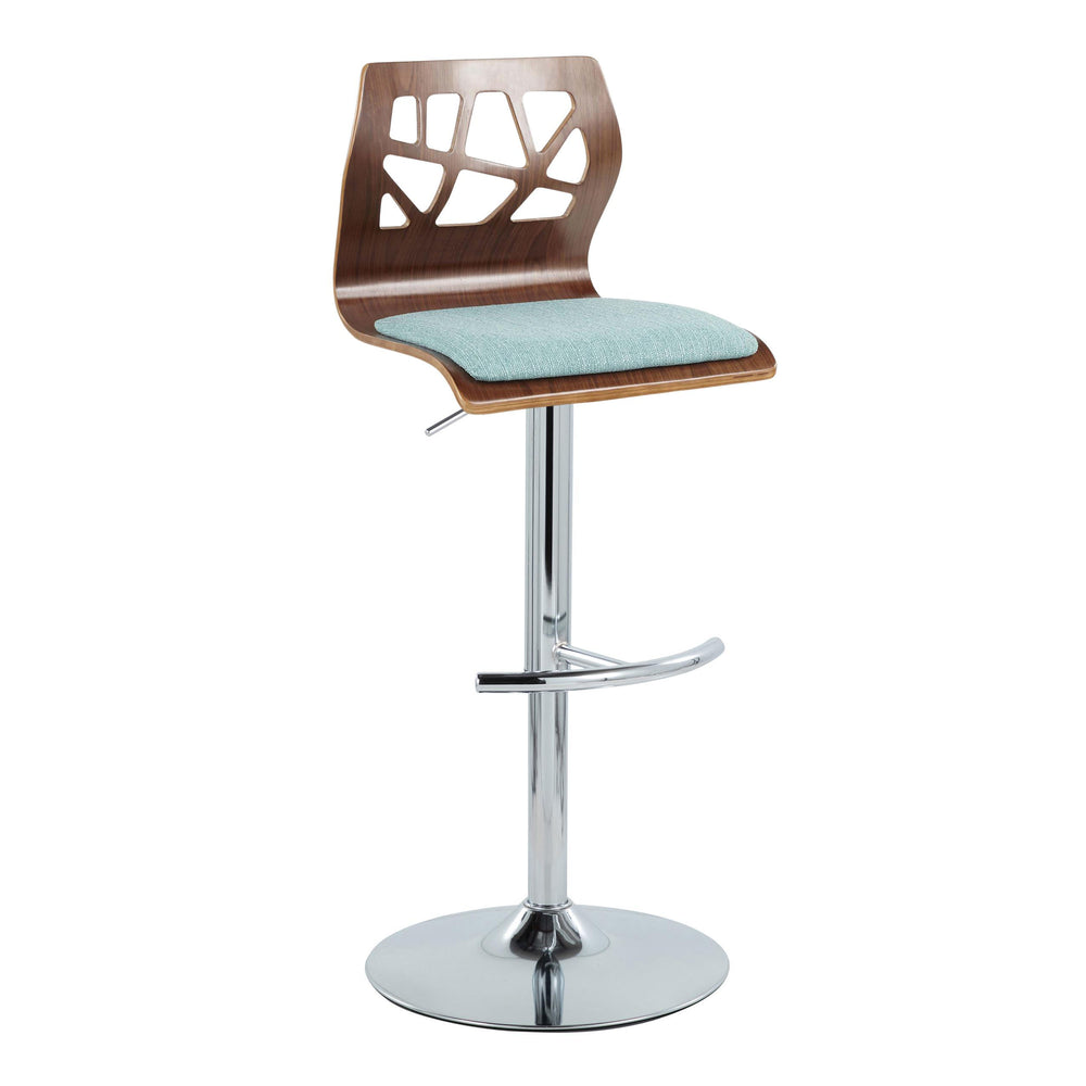 English Elm Adjustable Swivel Barstools Mid-century Modern Teal Fabric Walnut Chrome Set of 2 B202S02181