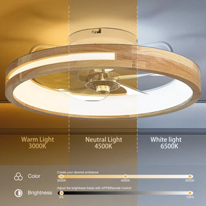 English Elm 20 Inch Flush Mount Ceiling Fan Wooden Frame Led Light Remote 6 Speed Bedroom W2312P475728