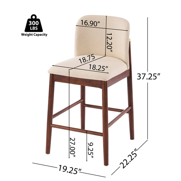 English Elm Lois Rubberwood Counter Stools Set of 2 Beige Upholstered Seats Walnut Frame N775P369557D