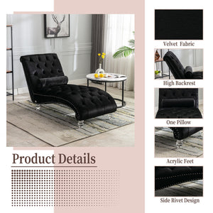 English Elm Velvet Curved Chaise Lounge Sofa with Button-Tufted Back, Thick Foam Cushion & Acrylic Legs for Living Room Comfort Black W39538681