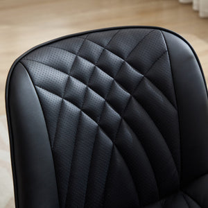 English Elm Dining Chairs Mid Century Modern Set of 2 with Curved Back Support, Perforated PU Upholstery, Cushioned Comfort and Floor-Protecting Adjustable Leg Caps Black W1143P254981