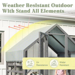 English Elm Cat, Outdoor Wood Enclosure Multi-level Shelter with Platforms Resting Boxes Waterproof Canopy W1598S00039
