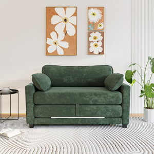 English Elm 2-in-1 Corduroy Loveseat Sleeper with Storage Converts for Living Room or Studio Dark Green W2715P409863