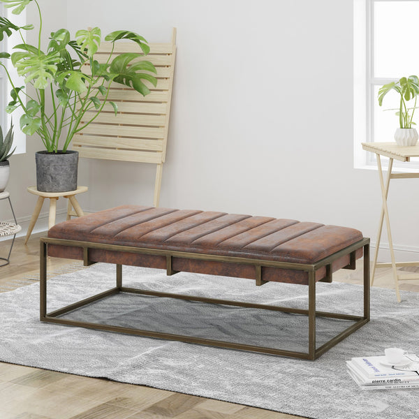 English Elm Christopher Knight Home® - Upholstered Metal Ottoman Bench - Stylish Brown Suede Seating For Modern Homes & Entryways N757P256384A