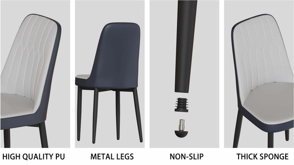 English Elm 55 Modern 4-Person MDF Dining Table Set with Sturdy Black Metal Legs and Padded PU Chairs for Families Blue,White W2189S00730