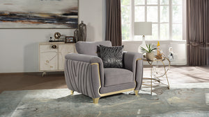 English Elm Leena Modern Upholstered Accent Chair with Gold Accents, Plush Seat & Durable Wood Frame, Gray B009P264616