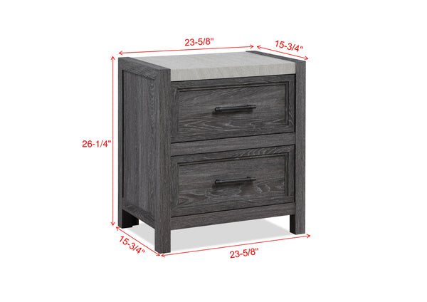 English Elm 1pc Rustic Two-Drawer Nightstand with Distressed Finish and Ample Storage for Bedroom Organization Gray 26.6 L x 19.5 W x 29.3 H B2741P330128