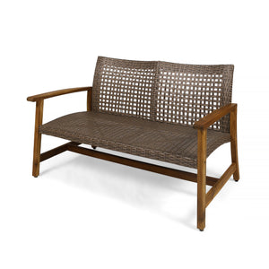 English Elm Christopher Knight Home® - HAMPTON Acacia Wood Wicker Loveseat with Iron Accents – Weather-Resistant Patio Seat, Handcrafted Comfort Natural 60396.00WTCMCA