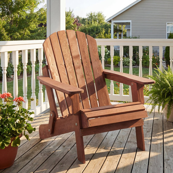 English Elm Oversize Hemlock Wood Folding Adirondack Chair Foldable Patio Seat for Outdoor Decks D720094424