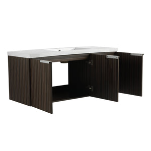 English Elm 48 Inch Silver-Brown Stripe Vanity with Resin Sink, Wall-Mounted 3-Door Storage, Soft-Close Hinges W999P206328