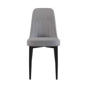 English Elm A Set of 4 Mid-century Pu Leather Dining Chairs with Cushioned Seats Metal Legs W3732P412265