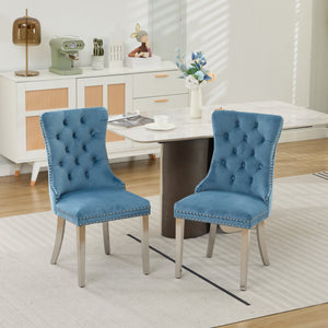 English Elm Nikki Velvet Tufted Dining Chair with Nailhead Trim and Chrome Legs – Plush High-Rebound Cushion Comfort Light Blue W1143P369091