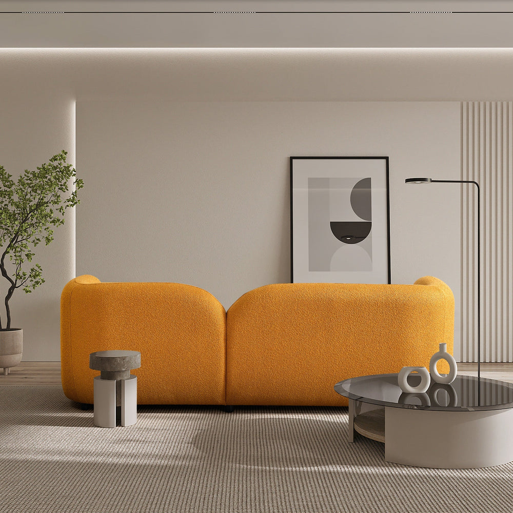 English Elm Donna Japandi Boucle Upholstered Sofa with Textured Fabric for Modern Living Rooms Dark Yellow,Rustic B183P231854
