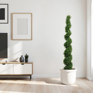 English Elm 6ft Spiral Faux Cedar Trees Two-tone Evergreen Outdoor Patio Entryway Set of 2 W2945P390478