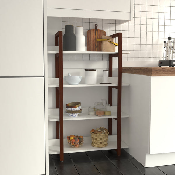 English Elm Multifuction Solid Wood Bookcase - Cedar Frame 4-Tier Narrow Shelf, Plant Stand, 40lb/Layer Durable W3128P281333