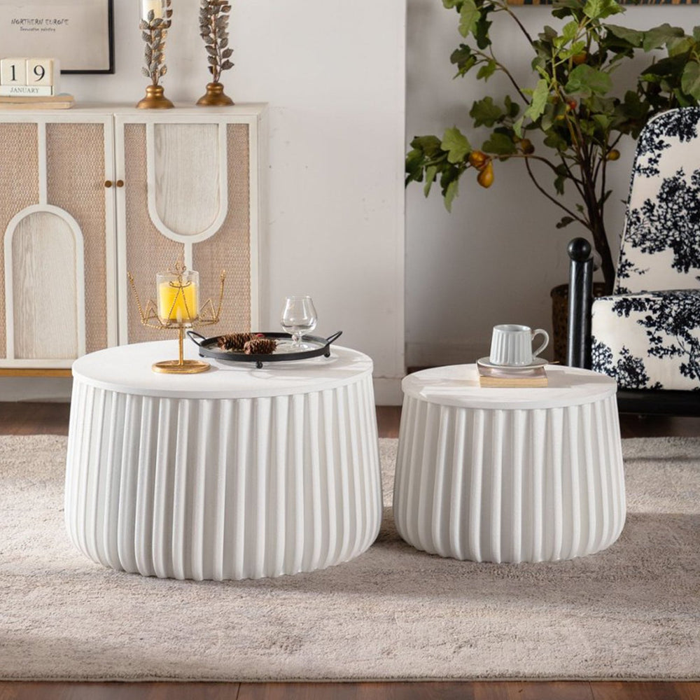 English Elm White Nesting Storage Tables with Lift Off Lid Curved Silhouette for Modern Living Rooms W3081P389055