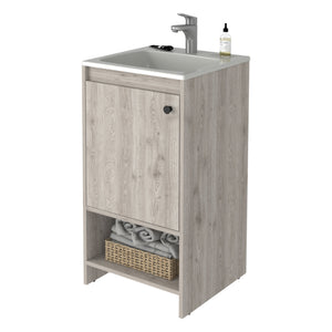 English Elm Chariot Free Standing Vanity Cabinet with Open Shelf and Cabinet Storage, 17.7" W x 33.5" H, Modern Design LIGHT GREY 22 L x 22 W x 6 H B128S00069