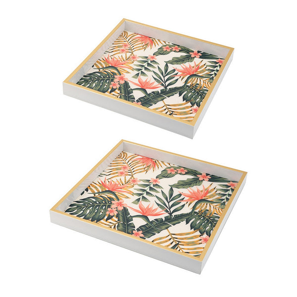 English Elm Set of 2 Botanical Floral Mdf Decorative Trays with Pvc Print for Vanity Display B056P416847