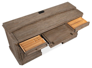 Hooker Furniture Sutter Cathedral Oak Computer Credenza With Pull-Out Work Surface, Integrated Power & Filing Storage 5981-10464-80