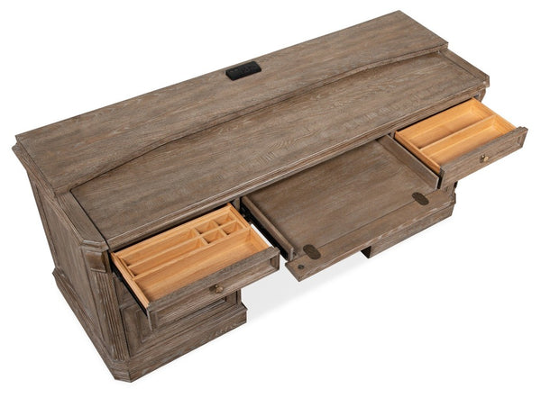 Hooker Furniture Sutter Cathedral Oak Computer Credenza With Pull-Out Work Surface, Integrated Power & Filing Storage 5981-10464-80