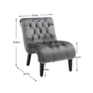English Elm COOLMORE Velvet Armless Accent Chair with Solid Wood Frame Comfortable Upholstered Barrel Seat Silver W39550130