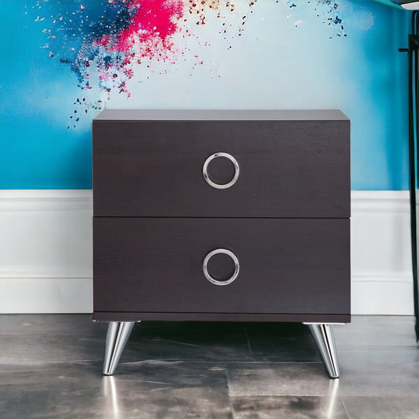 English Elm Elms Espresso Finish Accent Table with 2 Drawers, Silver Ring Pulls, Tapered Legs, Durable Synthetic Wood B2726P254142