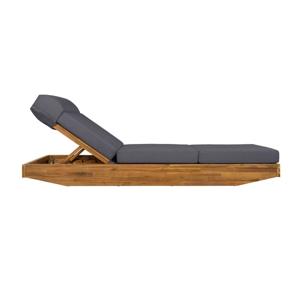 English Elm Boat-shape Acacia Wood Outdoor Chaise Lounge Slatted Teak Finish Poolside Recliner Dark Grey,Teak N770P380117T_N770P285267G
