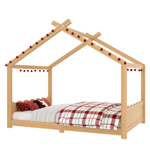 English Elm Twin House Frame Floor Bed Solid Pine Kids Room Montessori Low Profile Play Nook W1580P387841