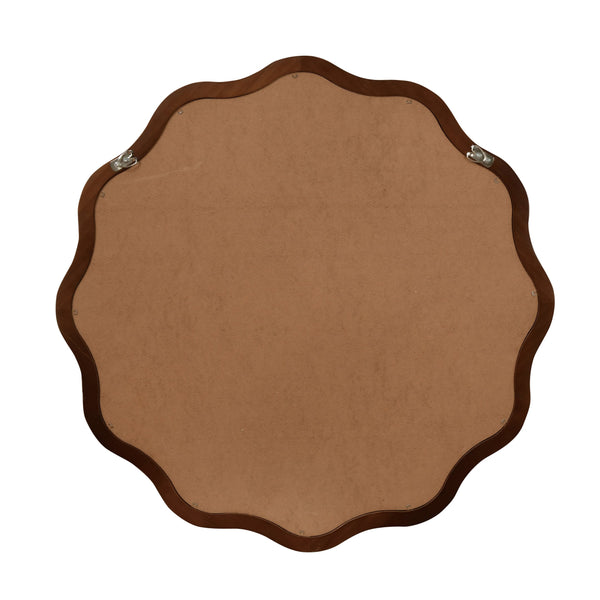 English Elm Black Walnut Solid Wood Wavy Round Mirror Sculptural Bohemian Wall Accent 30 Inch W2203P455238
