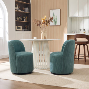 English Elm Set Swivel Barrel Accent Chair Armless Linen Upholstered Compact Seat for Dining Vanity Bedroom Dark Green W3244P454059