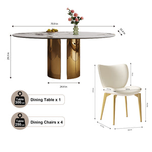 English Elm 70.9-Inch Oval Dining Table With Copper Stainless Steel Base - Elegant, Durable & Family-Friendly Design W509S00151