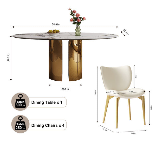 English Elm 70.9-Inch Oval Dining Table With Copper Stainless Steel Base - Elegant, Durable & Family-Friendly Design W509S00151